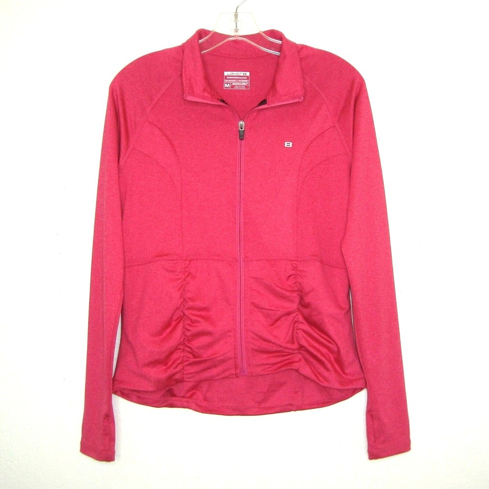 LAYER8 Performance Qwick-Dry Womens Pink Ruched Thumbhole Zip Up Jacket Size M